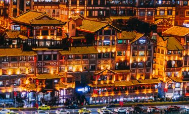 Night view of Hongya Cave, Chongqing, China.