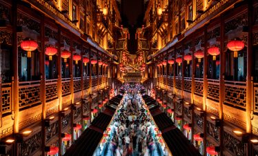 Night view of Hongya Cave, Chongqing, China.