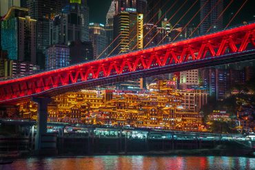 Night view of Hongya Cave, Chongqing, China.
