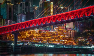 Night view of Hongya Cave, Chongqing, China.