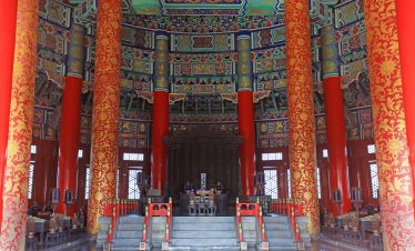 The internal structure of the hall of prayer for new year is in the temple of heaven, Beijing