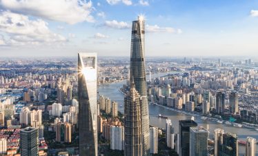 Drone point aerial view of Shanghai tower, SWFC&Jinmao tower.