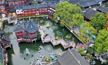 Aerial photography of Shanghai City God Temple,Yu Garden,Huangpu District,Shanghai, China, Asia.
