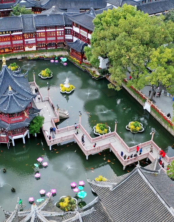 Aerial photography of Shanghai City God Temple,Yu Garden,Huangpu District,Shanghai, China, Asia.