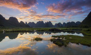 Karst area rural sunset ,Yangshuo,Guilin,China