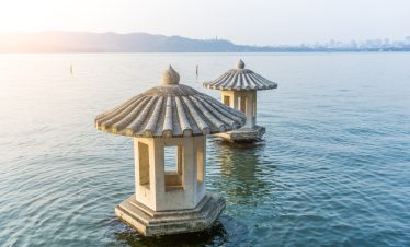 A stone lantern on the West Lake, Hangzhou, China