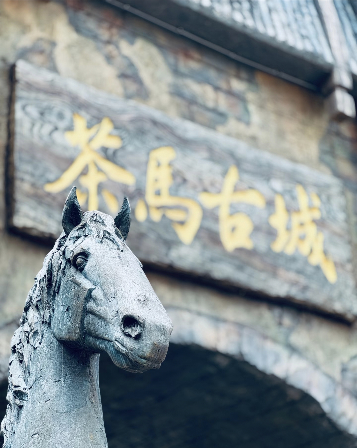 Close-up of ancient gate in Puer Tea Horse Ancient Town