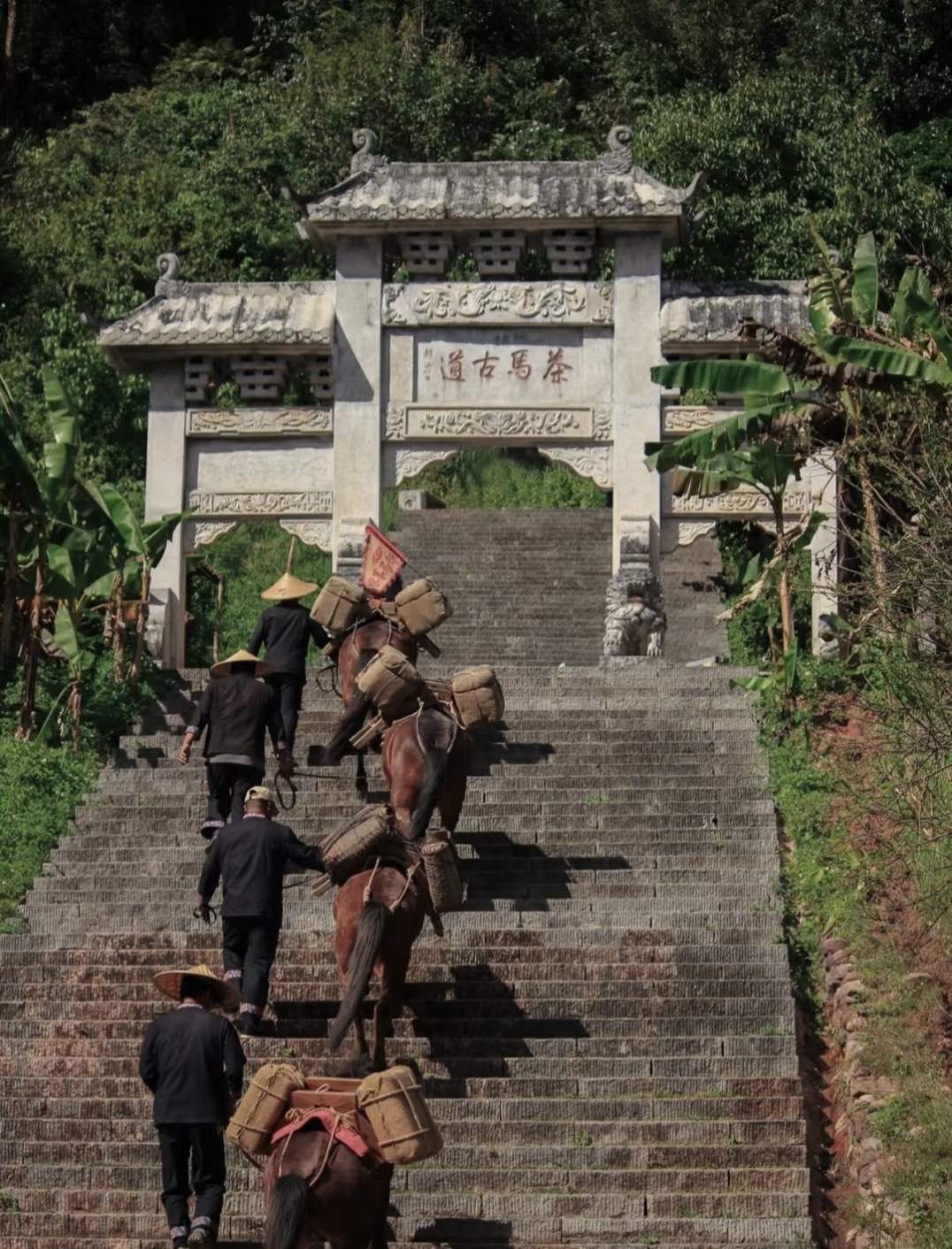 Local carrying heavy load on Ancient Tea Horse Road Yunnan