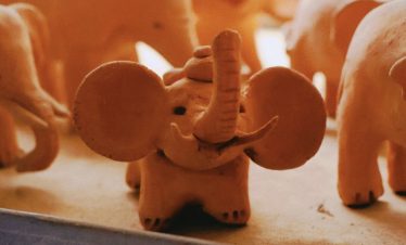 Clay elephant made with traditional pottery craft in Manyuan Village Xishuangbanna Yunnan