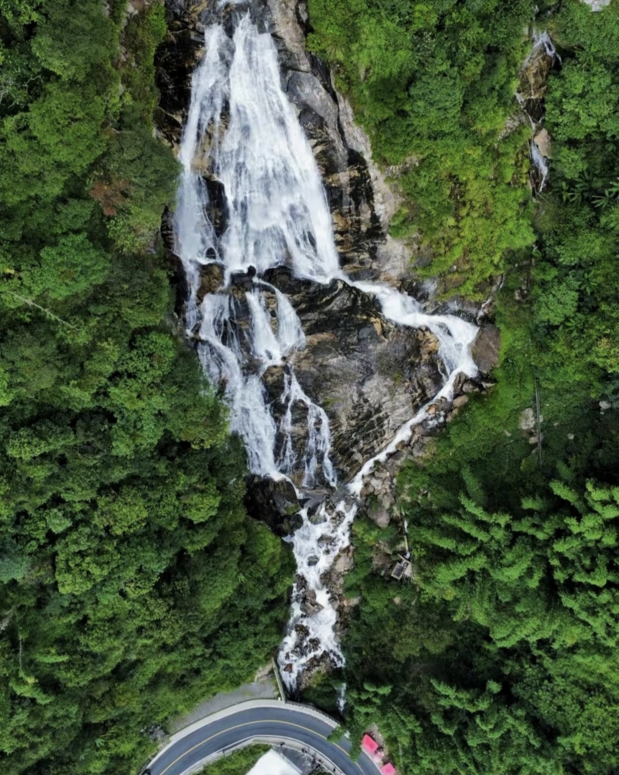 Aerial view of Nanen Waterfall in Ailao Mountain Yunnan