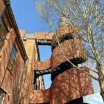 A stunning spiral staircase in the 798 Art District, Beijing, China, blending art and architecture.