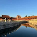 The ribbon-like moat surrounding the Forbidden City, Beijing, China, reflecting its imperial grandeur.