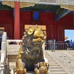 Stone lions at the Forbidden City, Beijing, China, symbolizing imperial power and protection.