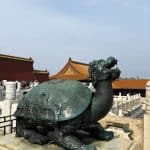 The green turtle statue at the Forbidden City, Beijing, China, representing longevity and protection.