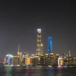 The vibrant and colorful architecture along the Bund in Shanghai, China.