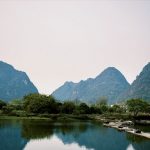 The karst landscape of Li River, Guangxi, China, known for its dramatic peaks and lush greenery.