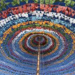 The colorful flagpole in Shangri-La, Yunnan, China, where different colors represent various elements.