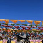 Colorful prayer flags in Shangri-La, Yunnan, China, symbolizing good luck and blessings.