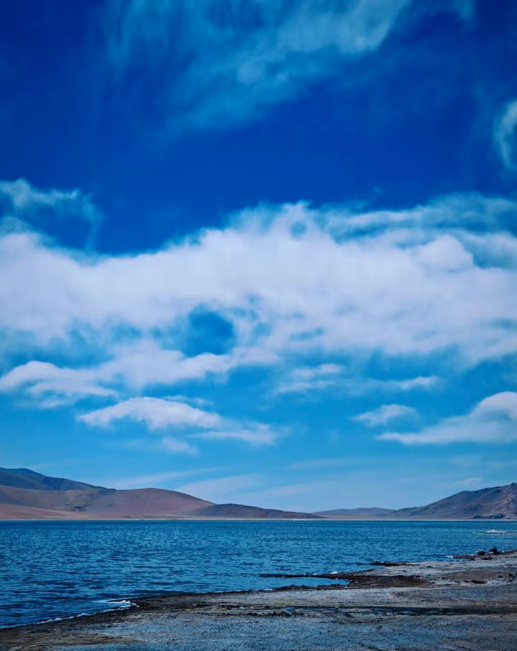 Calm and clear blue water in Darchen region Tibet