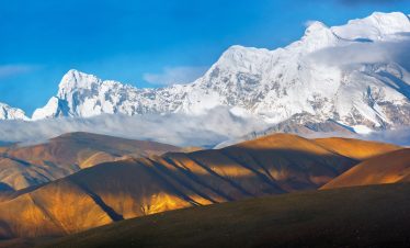 Snow-covered Shishapangma Mountain peak in Tibet