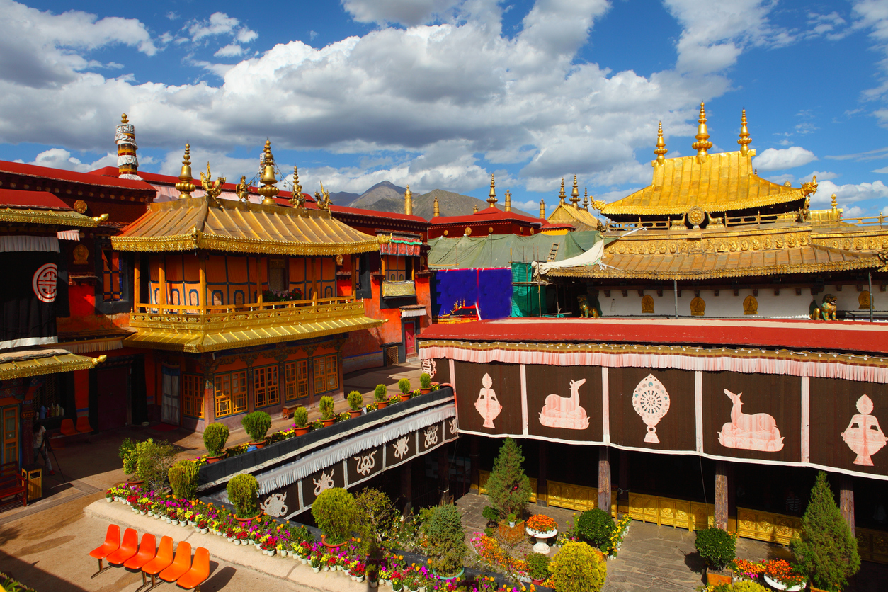Close-up aerial view of Jokhang Temple in Tibet