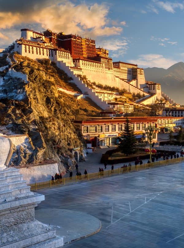 Potala Palace in Tibet glowing at sunset
