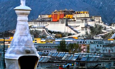 Distant view of the Potala Palace in Lhasa Tibet