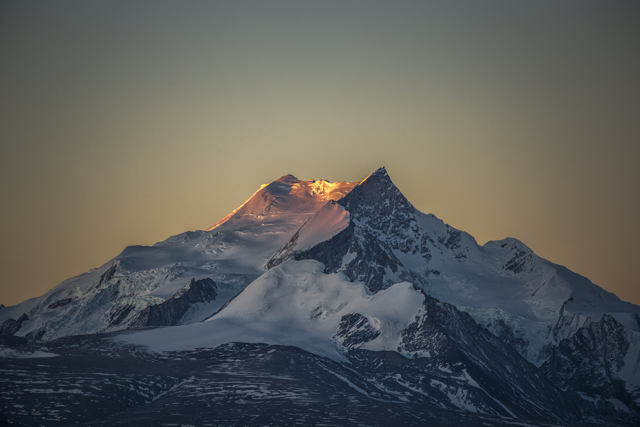 Shishapangma Mountain glowing at sunrise in Tibet