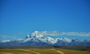 Distant view of Mount Kailash snow mountain in Tibet