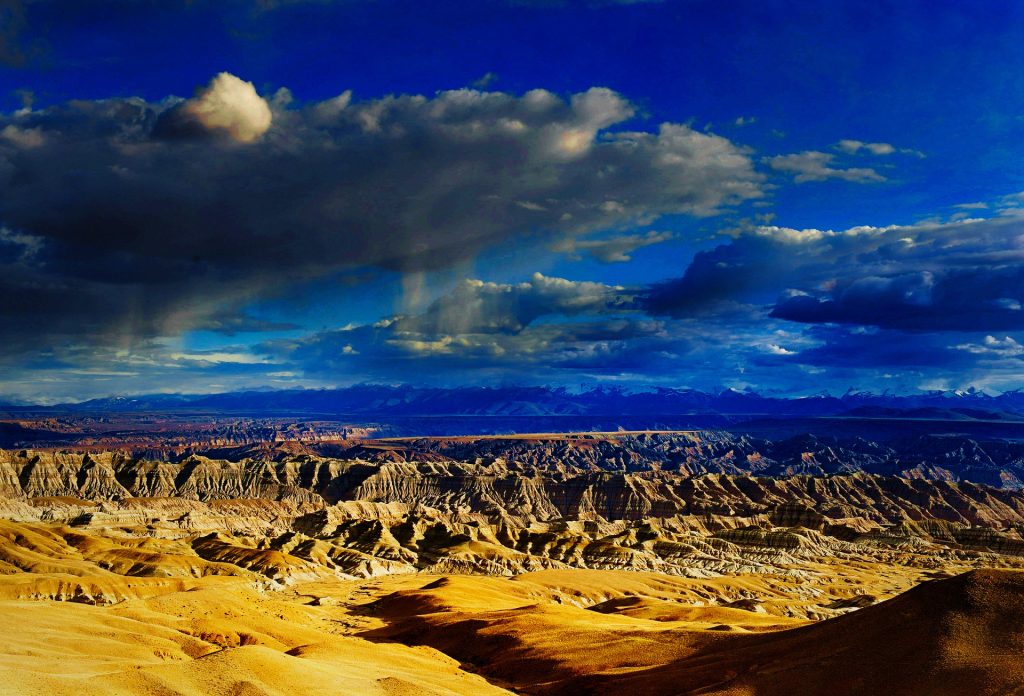 Distant view of Zanda Earth Forest in Tibet