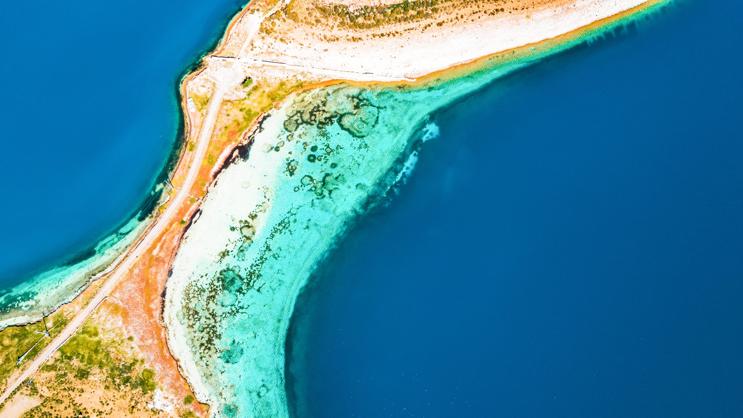 Aerial drone view of Yamdrok Lake in Tibet