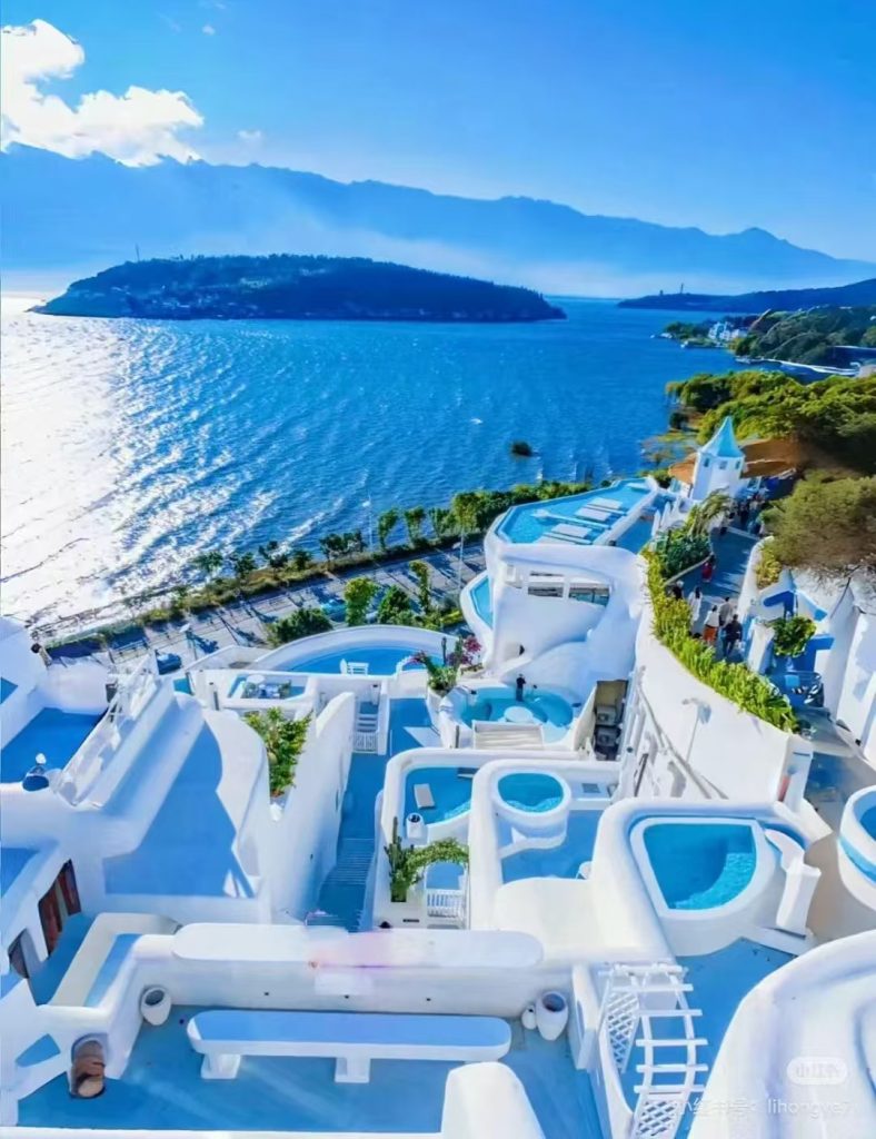 Rooftop café at Limanjia in Dali, Yunnan, China, known as Little Santorini