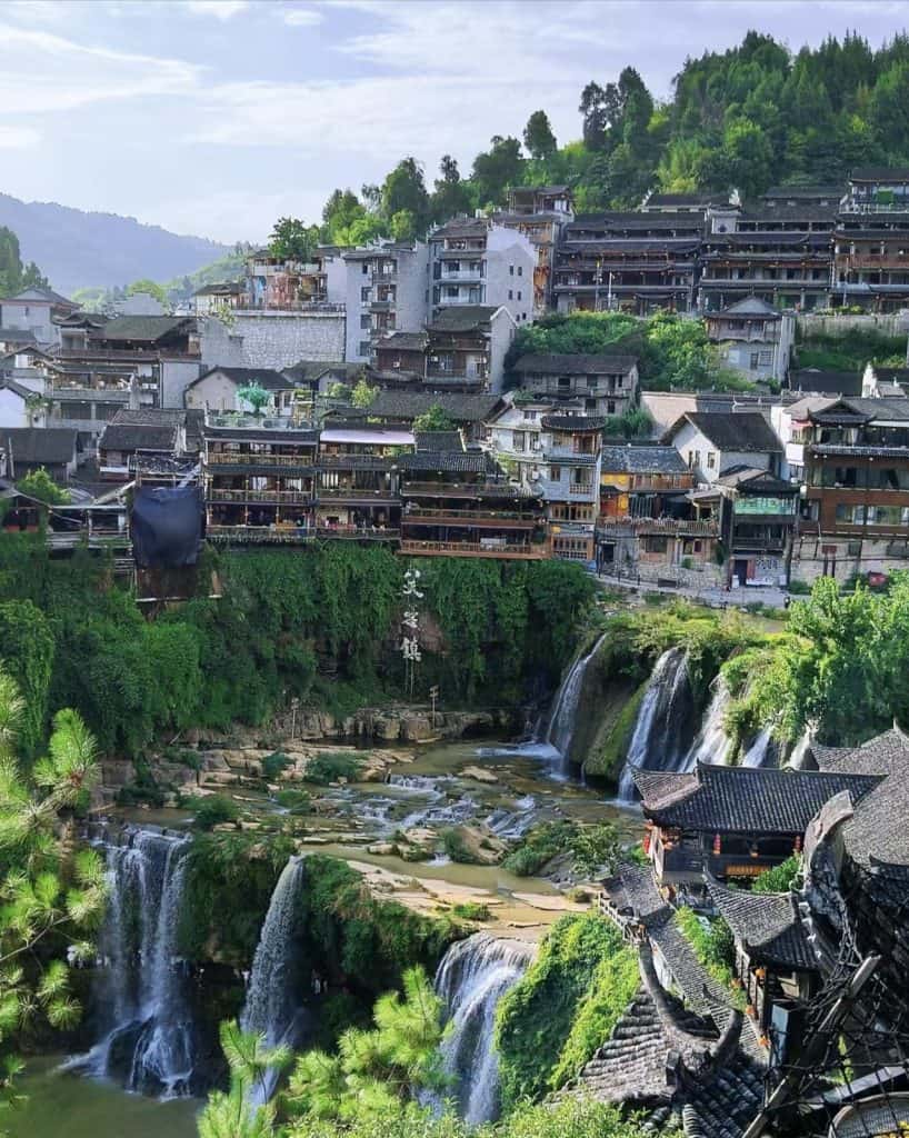 Famous waterfall at Furong Ancient Town in Xiangxi, Hunan, China