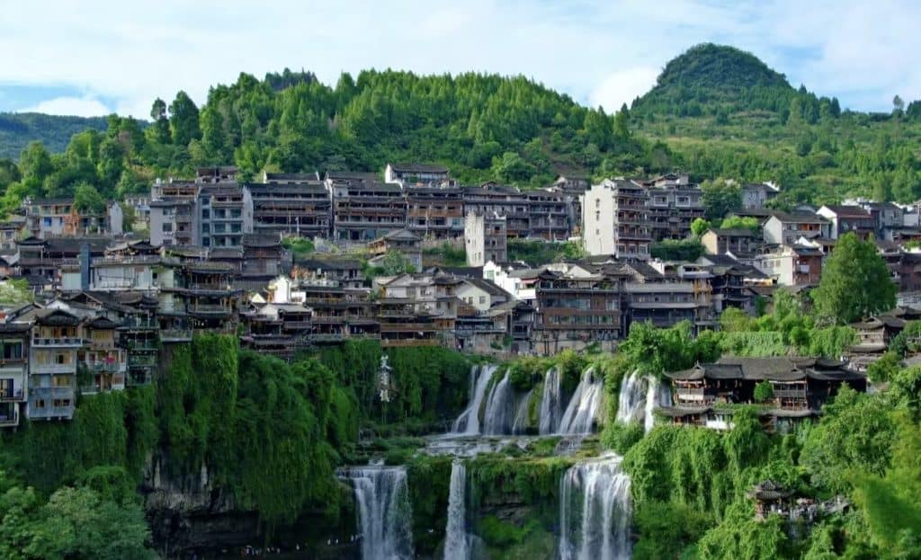 Famous waterfall at Furong Ancient Town in Xiangxi, Hunan, China