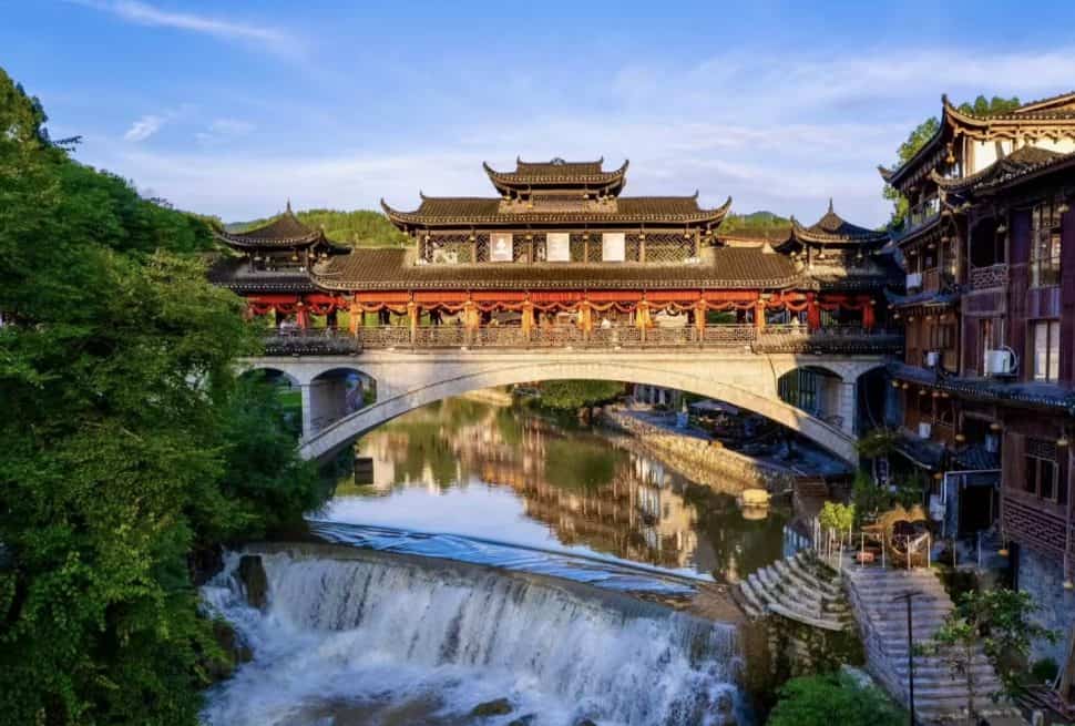 Famous waterfall at Furong Ancient Town in Xiangxi, Hunan, China