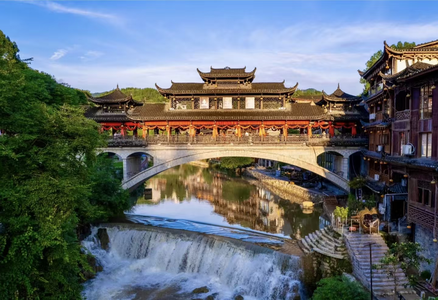 Famous waterfall at Furong Ancient Town in Xiangxi, Hunan, China