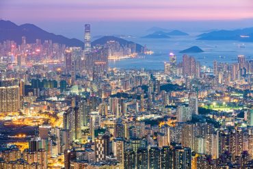 Glittering night view from Victoria Peak in Hong Kong, China